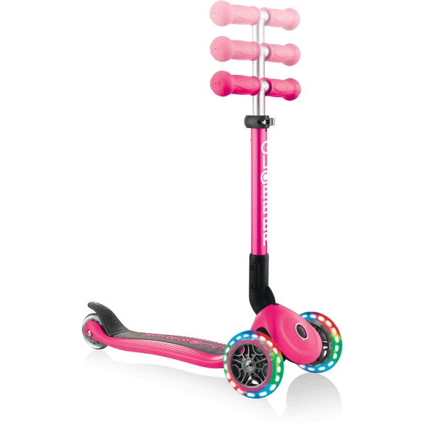 GLOBBER JUNIOR FOLDABLE LIGHT S Lime Fuchsia Roze, Met Verlichte Wielen En Rugza - Afbeelding 2