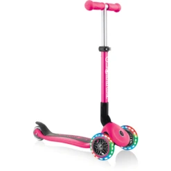 GLOBBER JUNIOR FOLDABLE LIGHT S Lime Fuchsia Roze, Met Verlichte Wielen En Rugza