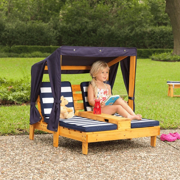 Kidkraft® Tweepersoons Kinderligstoel Met Bekerhouders, Blauw/wit - Image 3