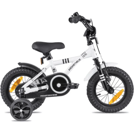 PROMETHEUS BICYCLES ® Kinderfiets 12" In Wit & Zwart Vanaf 3 Jaar Met Zijwieltjes - Afbeelding 2