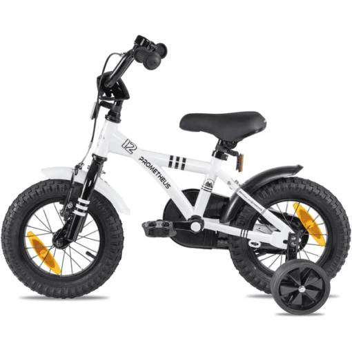 PROMETHEUS BICYCLES ® Kinderfiets 12" In Wit & Zwart Vanaf 3 Jaar Met Zijwieltjes - Afbeelding 3
